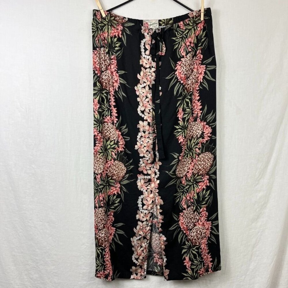 Vintage 90s Hilo Hattier Hawaiian Drawstring Maxi Skirt Womens‎ M Tropical Beach